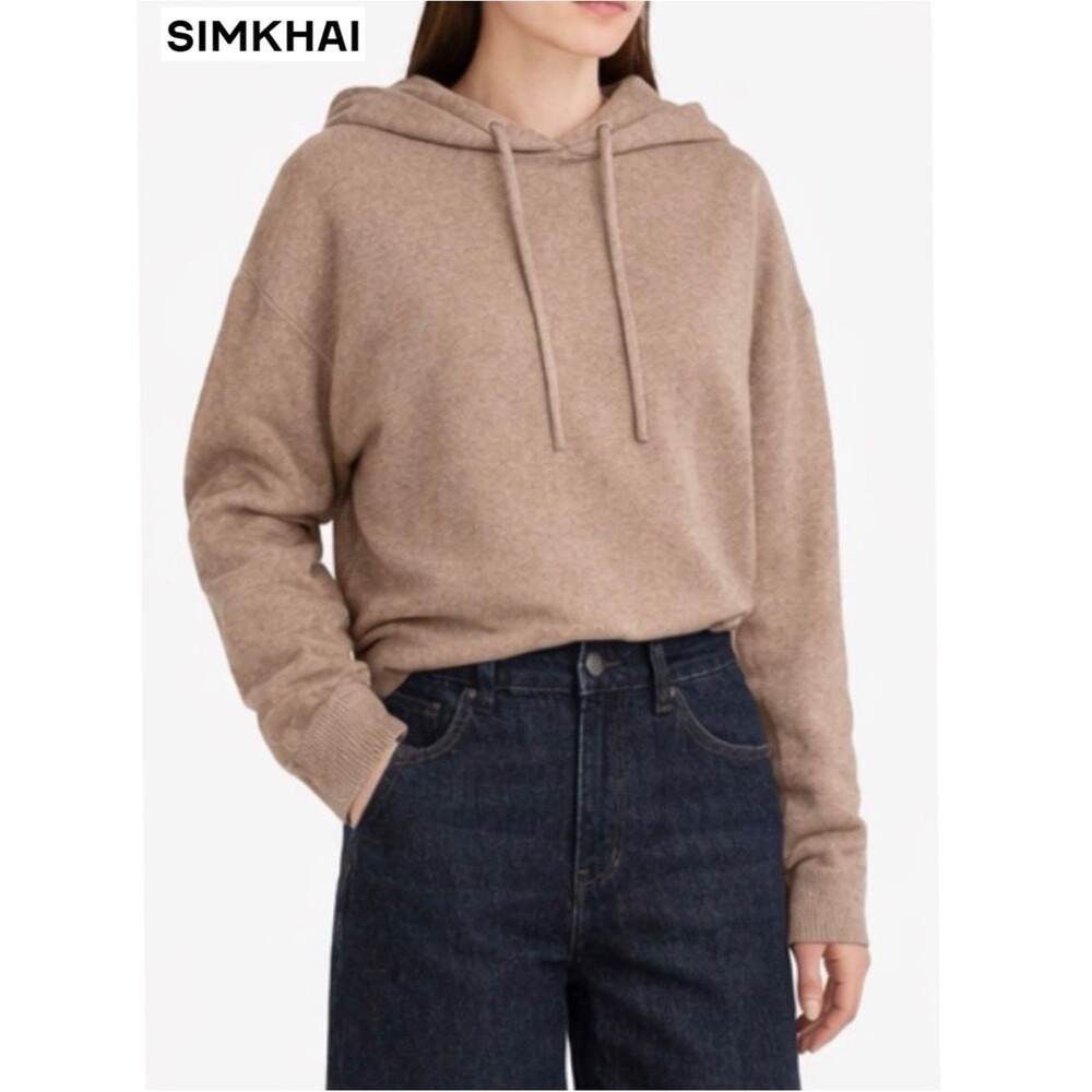 Jonathan SIMKHAI Cotton Cashmere Blend Hoodie Sweater Luxe Knit Pullover Size M
